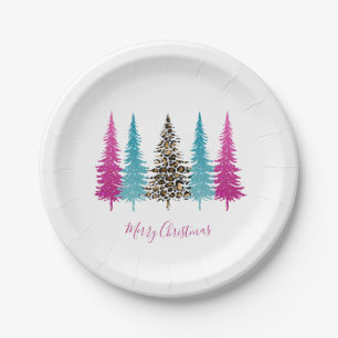 Pink Teal Glam Christmas Paper Plate
