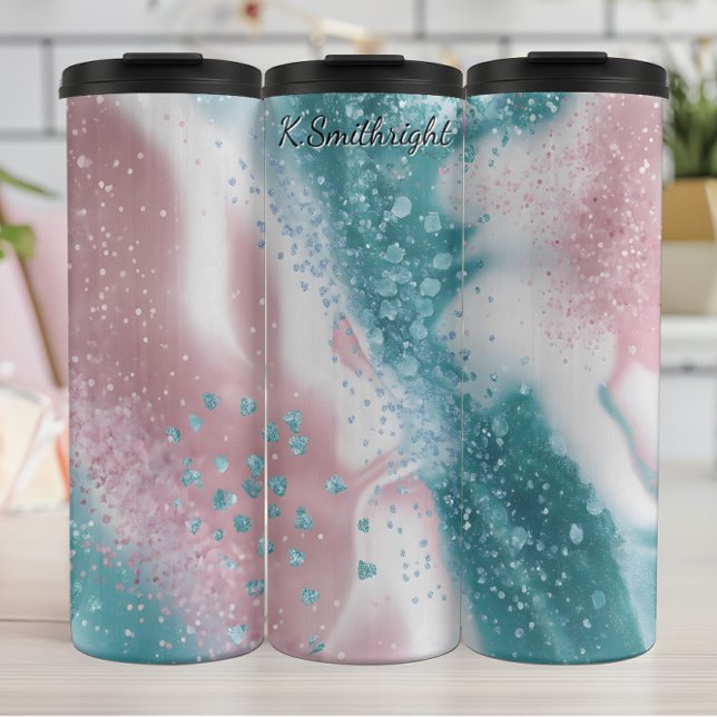 Pink Teal Glitter Abstract Swirl Thermal Tumbler (Creator Uploaded)