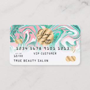 Pink Teal Glitter Marble Credit Card Logo