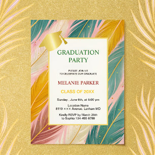 Pink Teal Gold College Graduation Party Invitation