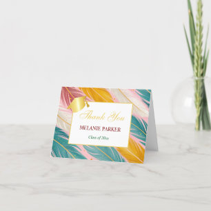 Pink Teal Gold College Graduation Thank You Card