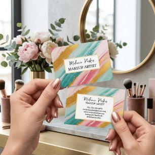 Pink Teal Gold Glitter Paint Makeup Business Card