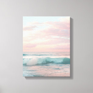 Pink, Teal & Gold Sunset Ocean Canvas Wall Art