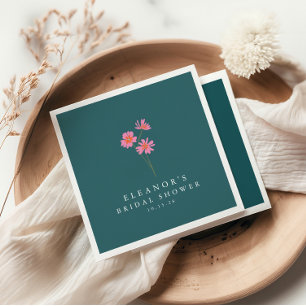 Pink Teal Green Flowers Boho Custom Bridal Shower Napkin
