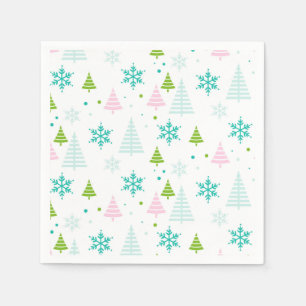 Pink Teal Green Trees Modern Christmas  Napkin