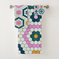 Pink Teal Hexagon Geometric Honeycomb Bathroom