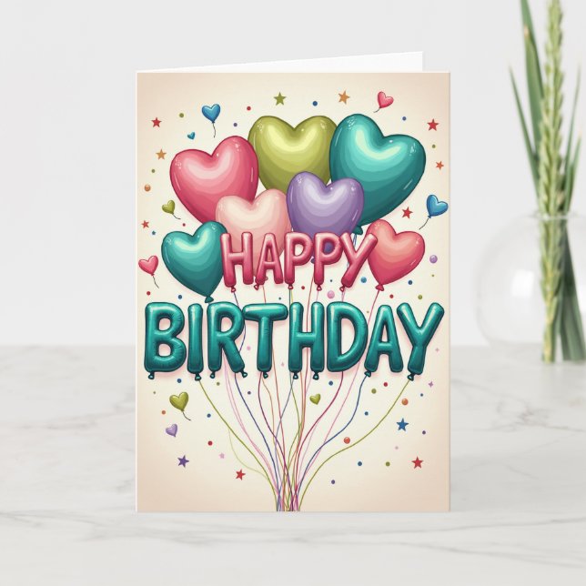 Pink Teal Inflatable Birthday Card (Front)