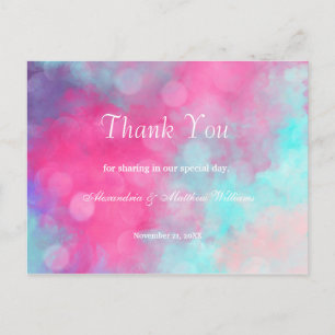 Pink teal lavender watercolor bokeh Thank You Postcard
