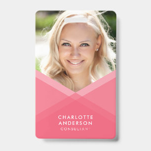 Pink & Teal Layered Geometric Photo ID Badge