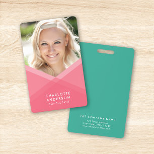 Pink & Teal Layered Geometric Photo ID Badge