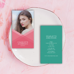Pink & Teal Layered Geometric Social Media Photo Business Card