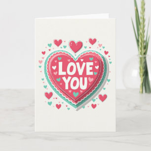 Pink Teal Love You Hearts Card