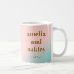 Pink Teal Modern Minimalist Gold Couple Wedding Coffee Mug