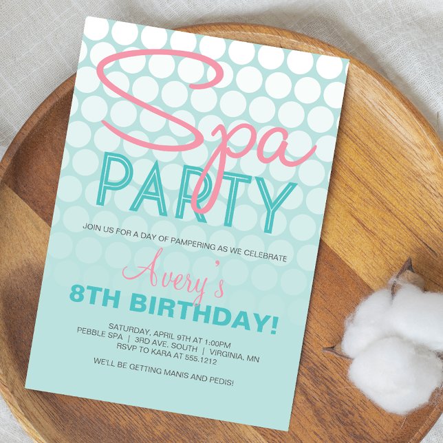Pink Teal Modern Spa Party Birthday Invitation (Creator Uploaded)