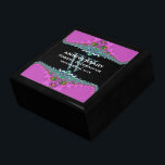 Pink Teal Monogram Wedding Anniversary Gift Box<br><div class="desc">Unique and Stylish digital satin & lace in bright pink and teal design - Exquisite and elegant custom Wedding, Anniversary or engagement present. Personalise with names, anniversary date and monogram or numbers - made into a wonderful wooden gift box to keep trinkets, jewellery box for your special keepsakes. Makes a...</div>