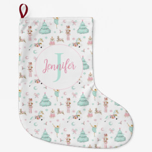 Pink teal pastel nutcracker Christmas Stocking