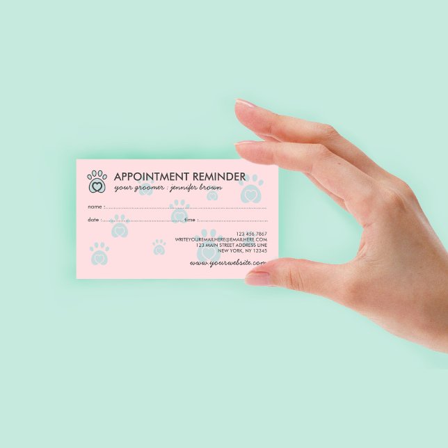 Pink Teal Paw Logo Elegant Pet Appointment Business Card (Pink Teal Paw Logo Elegant Pet Appointment Business Card)