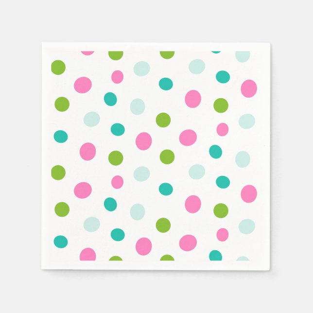 Pink Teal Polkadots Simple Modern Christmas  Napkin (Front)