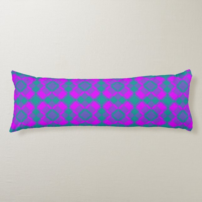 Pink Teal Purple Checker Argyle Pattern Body Cushion (Front)
