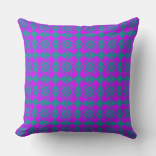 Pink Teal Purple Chequered Argyle Pattern Cushion