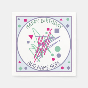 Pink Teal Purple Dots Triangles Squares Birthday Napkin