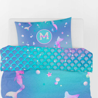 Pink Teal Sea Ocean Shells Mermaid Monogram Teen Pillowcase