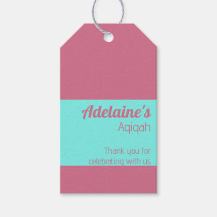 Pink Teal Solid Colour Plain, Aqiqah Baby Shower Gift Tags