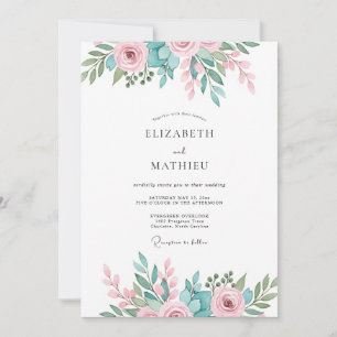 Pink Teal Splendid Spring Wedding Invitation