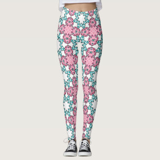 Pink Teal Starburst Geometric Pattern Leggings