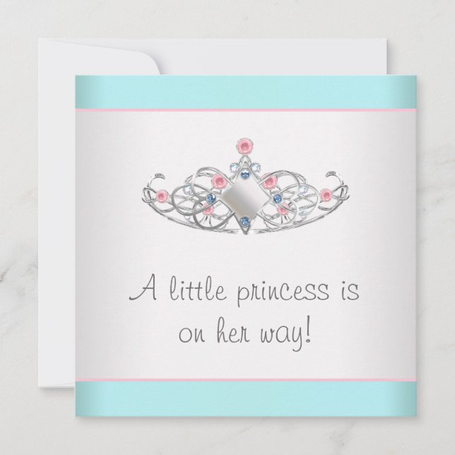 Pink Teal Tiara Princess Baby Girl Shower Invitation (Front)
