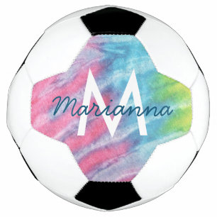 Pink Teal Tie Dye Name and Initial Personalised Soccer Ball