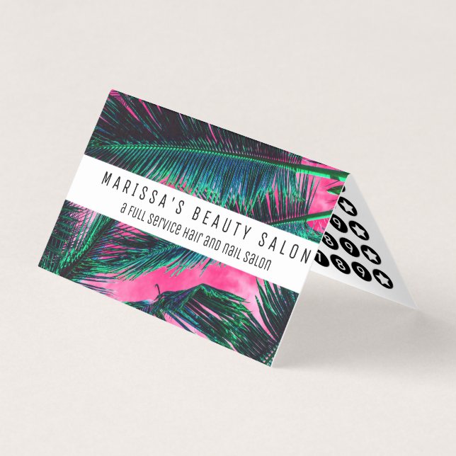 Pink Teal Tropical Summer Palm Tree Fronds Business Card (Front)
