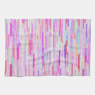 Pink teal watercolor abstract stripes pattern tea towel