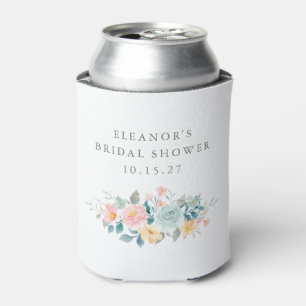 Pink Teal Watercolor Floral Bridal Shower Custom Can Cooler