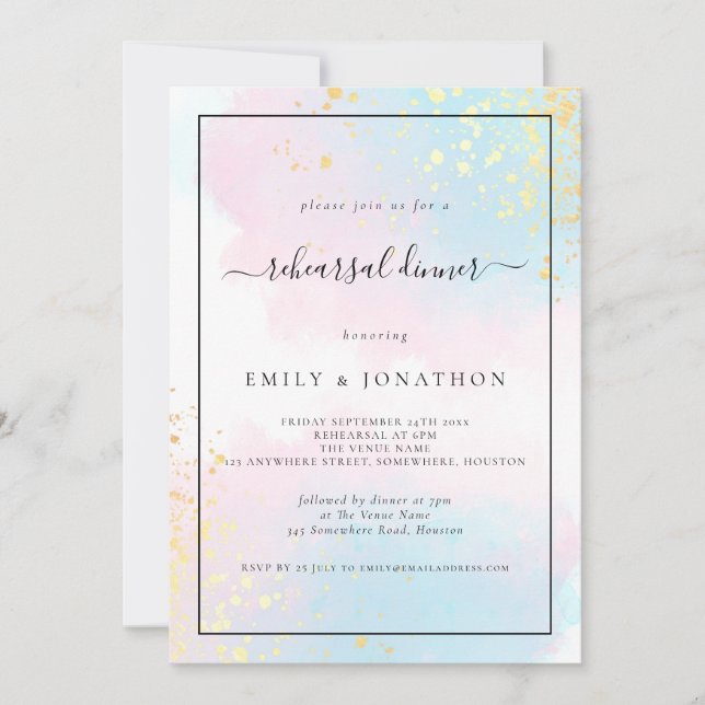 Pink Teal Watercolor Wedding Rehearsal Dinner Invitation (Front)