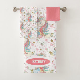 Pink Teal Yellow Unicorn Colourful Bath Towel Set