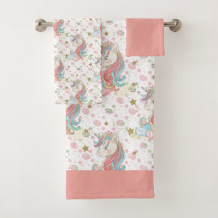 Pink Teal Yellow Unicorn Colourful Bath Towel Set