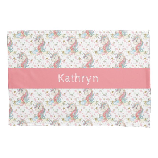 Pink Teal Yellow Unicorn Colourful Pillowcase (Front)