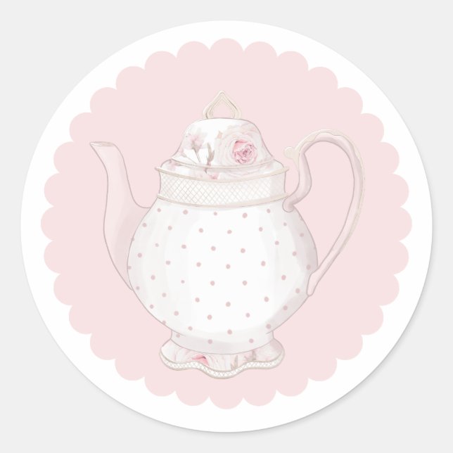 Pink Teapot Classic Round Sticker (Front)