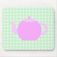 Pink Teapot Design on Green Check.