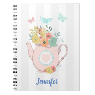 Pink Teapot with Flowers & Butterflies Notebook