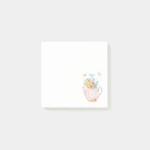 Pink Teapot with Flowers & Butterflies Post-it Notes