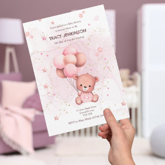 Pink Teddy Baby Shower Invitation