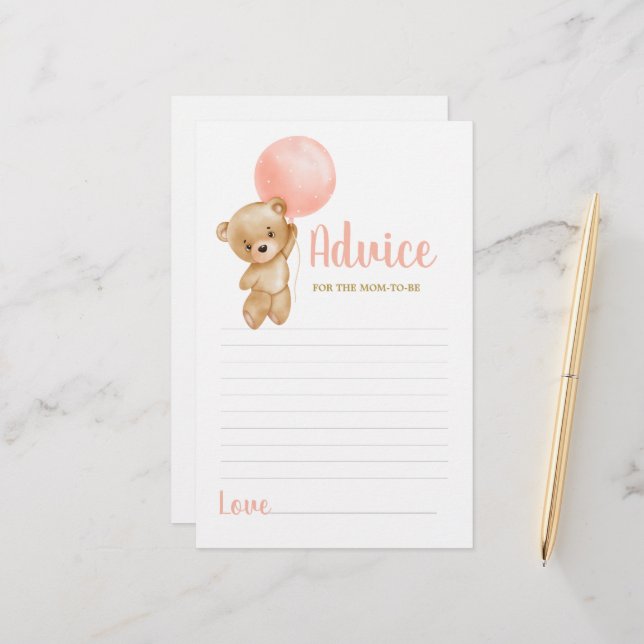 Pink Teddy Bear Advice for Mum To Be card (Front/Back In Situ)