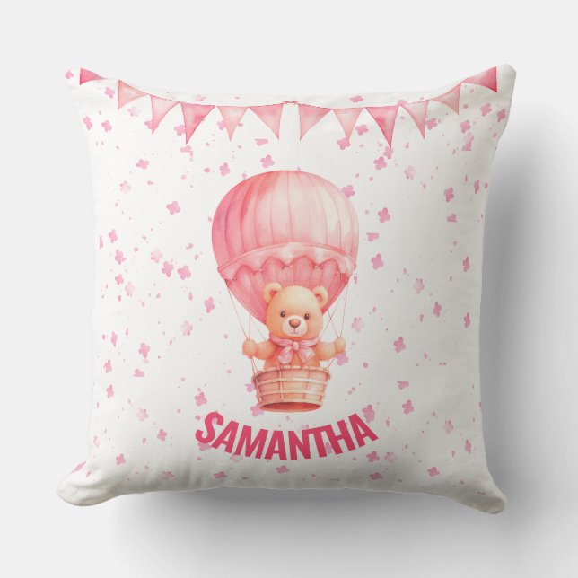 Pink Teddy Bear Air Balloon Cushion (Front)