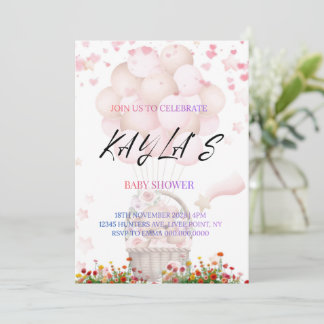 Pink Teddy Bear and Balloons Baby Shower Invite