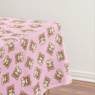 Pink Teddy Bear Baby Birthday Party Tablecloth