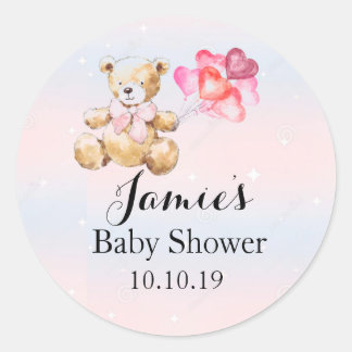 Pink Teddy Bear - Baby Girl Baby Shower Classic Round Sticker
