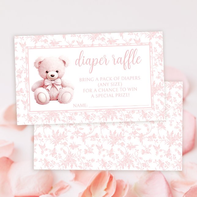 Pink teddy bear baby girl shower diaper raffle enclosure card (Creator Uploaded)
