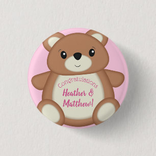 Pink Teddy Bear Baby Shower 3 Cm Round Badge